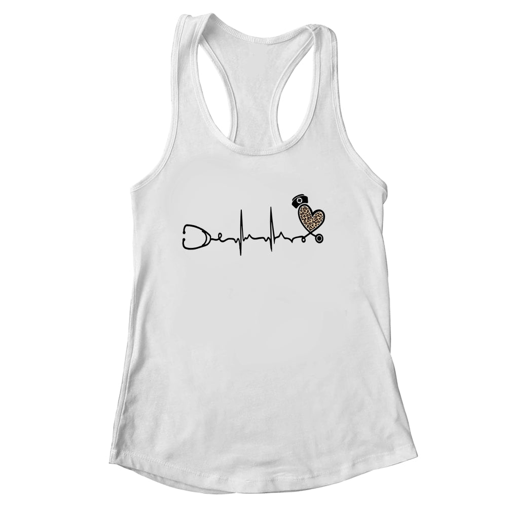 Nurse Stethoscope Heartbeat Leopard Nursing For Women Shirt & Tank Top | siriusteestore