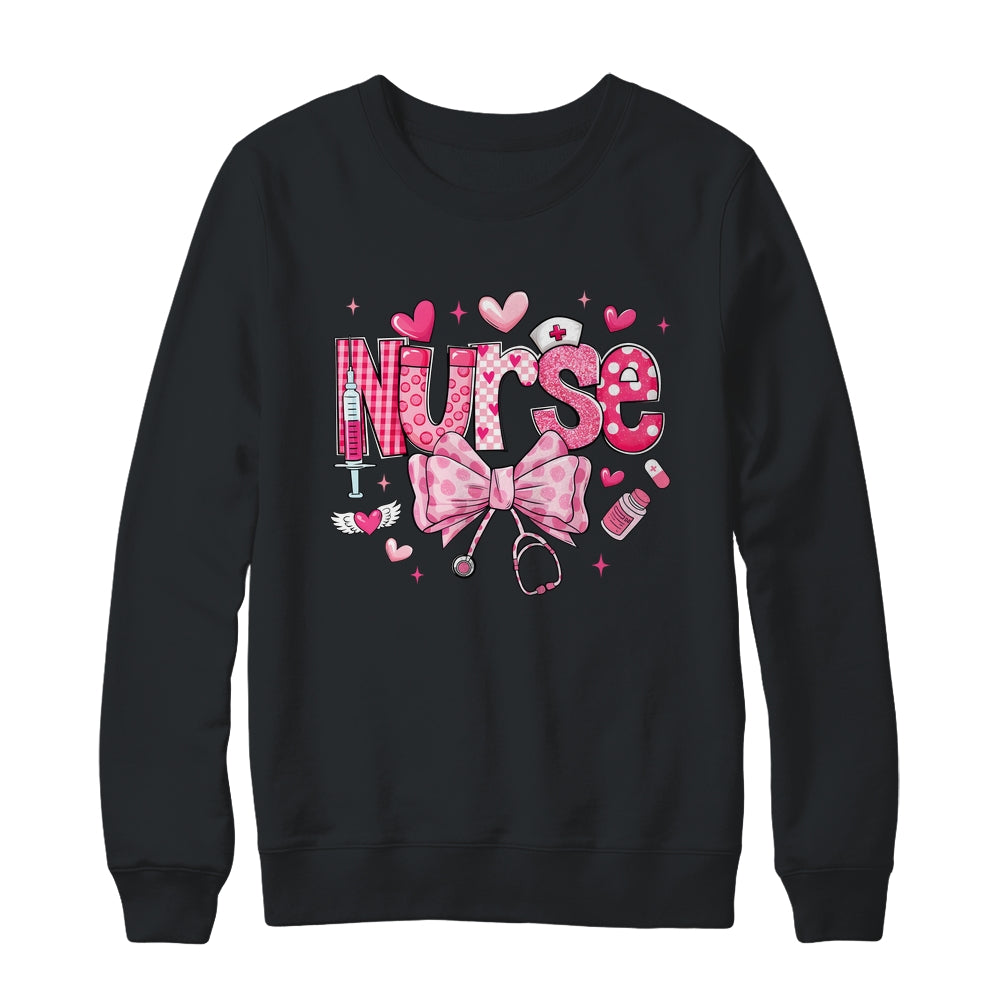 Nurse Valentines Cute Coquette Stethoscope Nursing NICU Shirt & Sweatshirt | siriusteestore