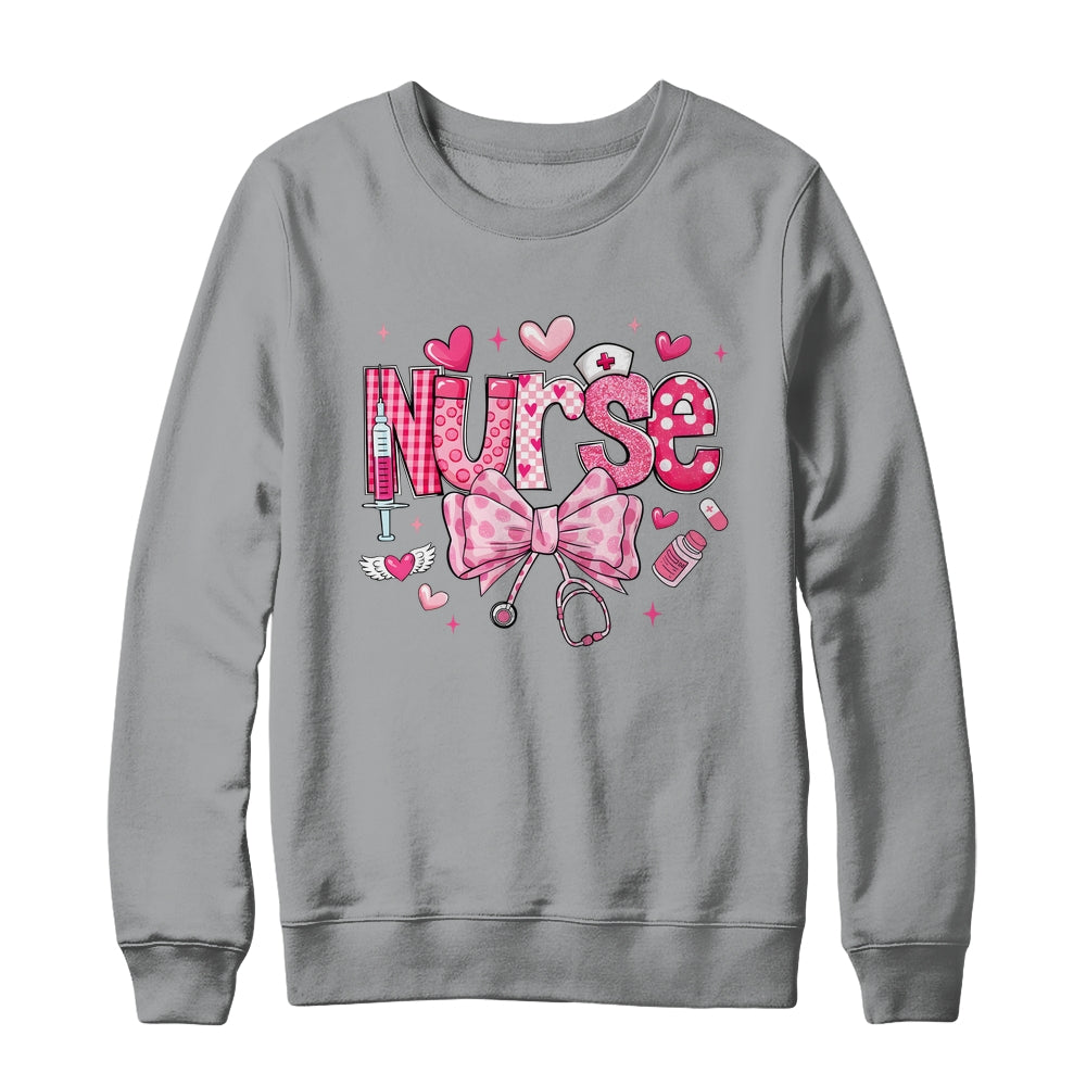 Nurse Valentines Cute Coquette Stethoscope Nursing NICU Shirt & Sweatshirt | siriusteestore