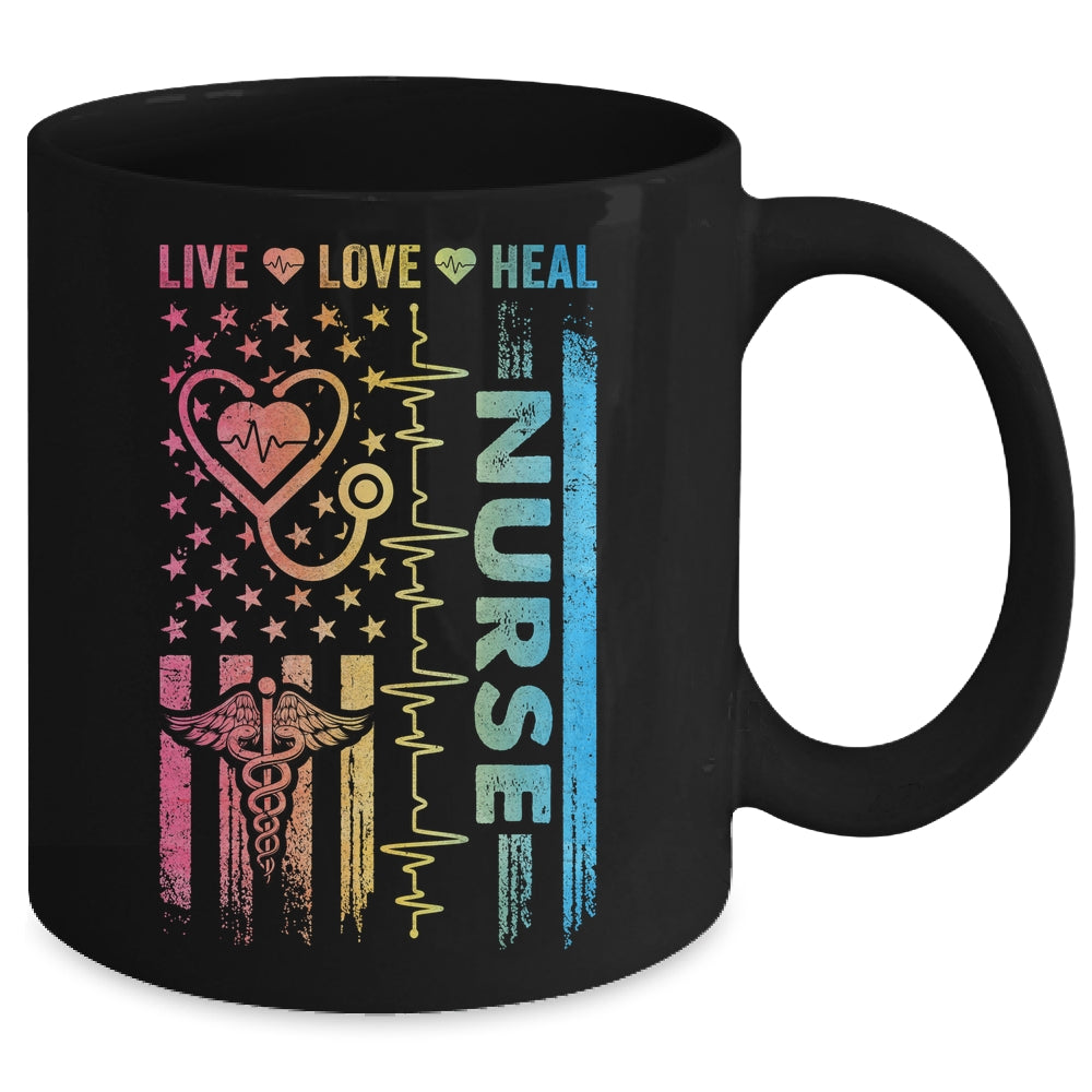Nurse Week Nursing Nurse Heart Flag American Live Love Heal Mug | siriusteestore
