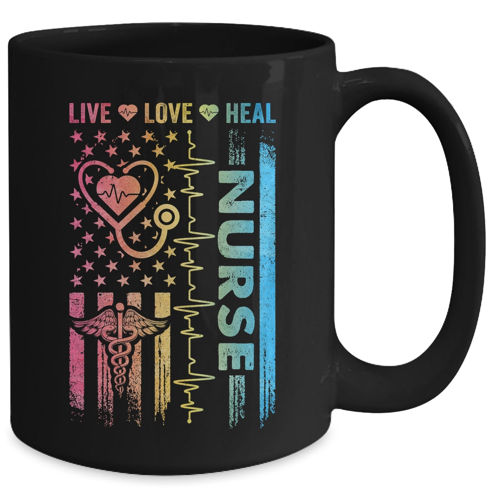 Nurse Week Nursing Nurse Heart Flag American Live Love Heal Mug | siriusteestore