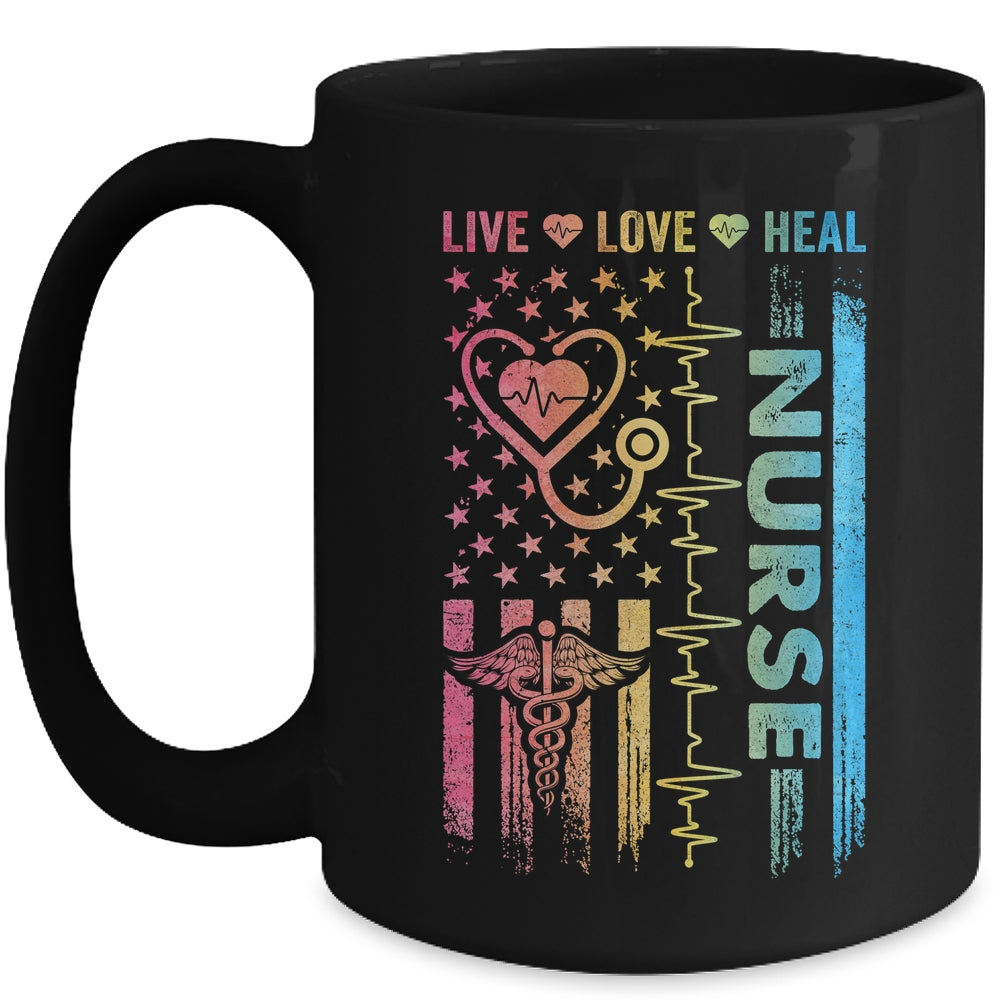Nurse Week Nursing Nurse Heart Flag American Live Love Heal Mug | siriusteestore
