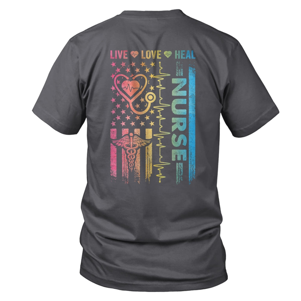 Nurse Week Nursing Nurse Heart Flag American Live Love Heal Shirt & Hoodie | siriusteestore