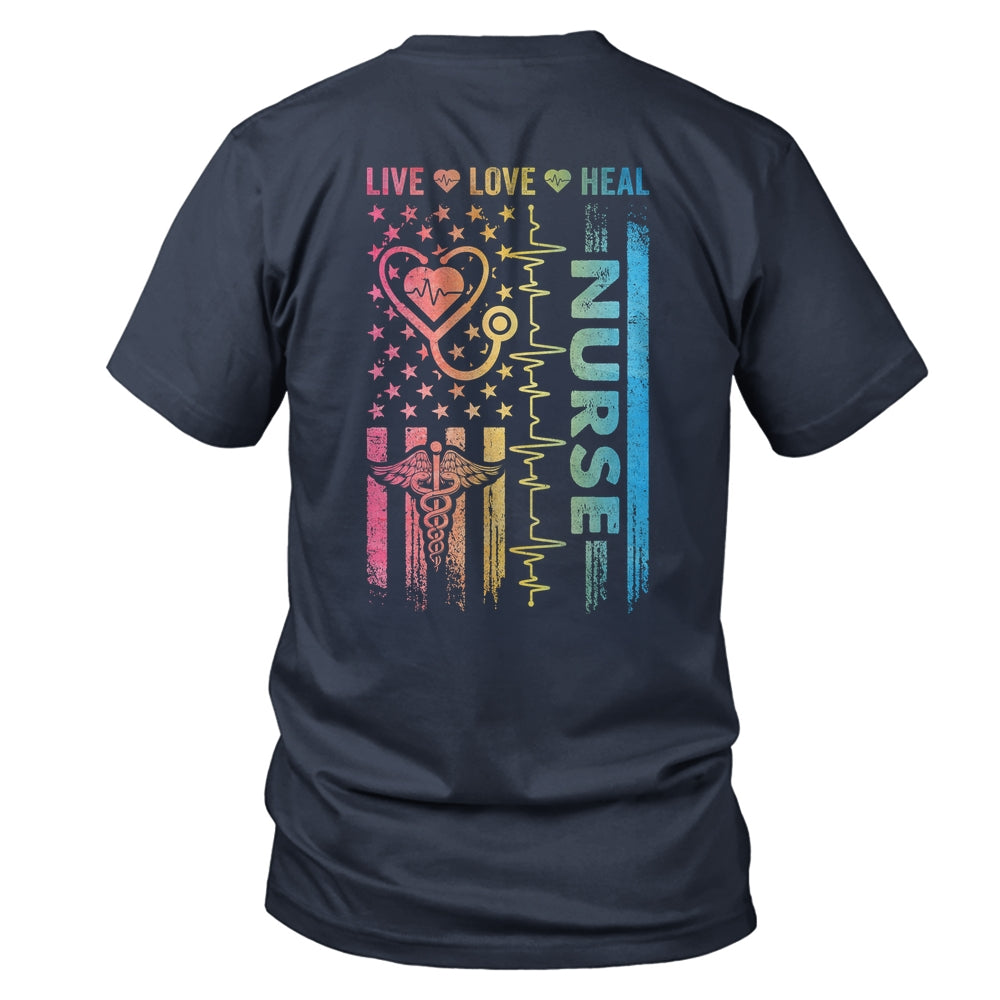 Nurse Week Nursing Nurse Heart Flag American Live Love Heal Shirt & Hoodie | siriusteestore