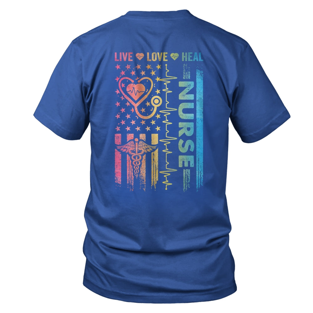 Nurse Week Nursing Nurse Heart Flag American Live Love Heal Shirt & Hoodie | siriusteestore