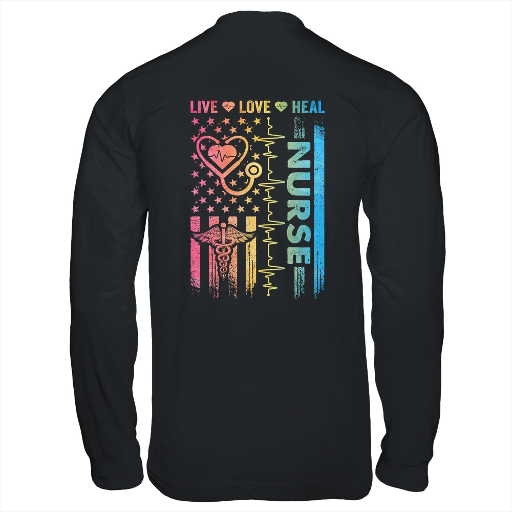 Nurse Week Nursing Nurse Heart Flag American Live Love Heal Shirt & Hoodie | siriusteestore