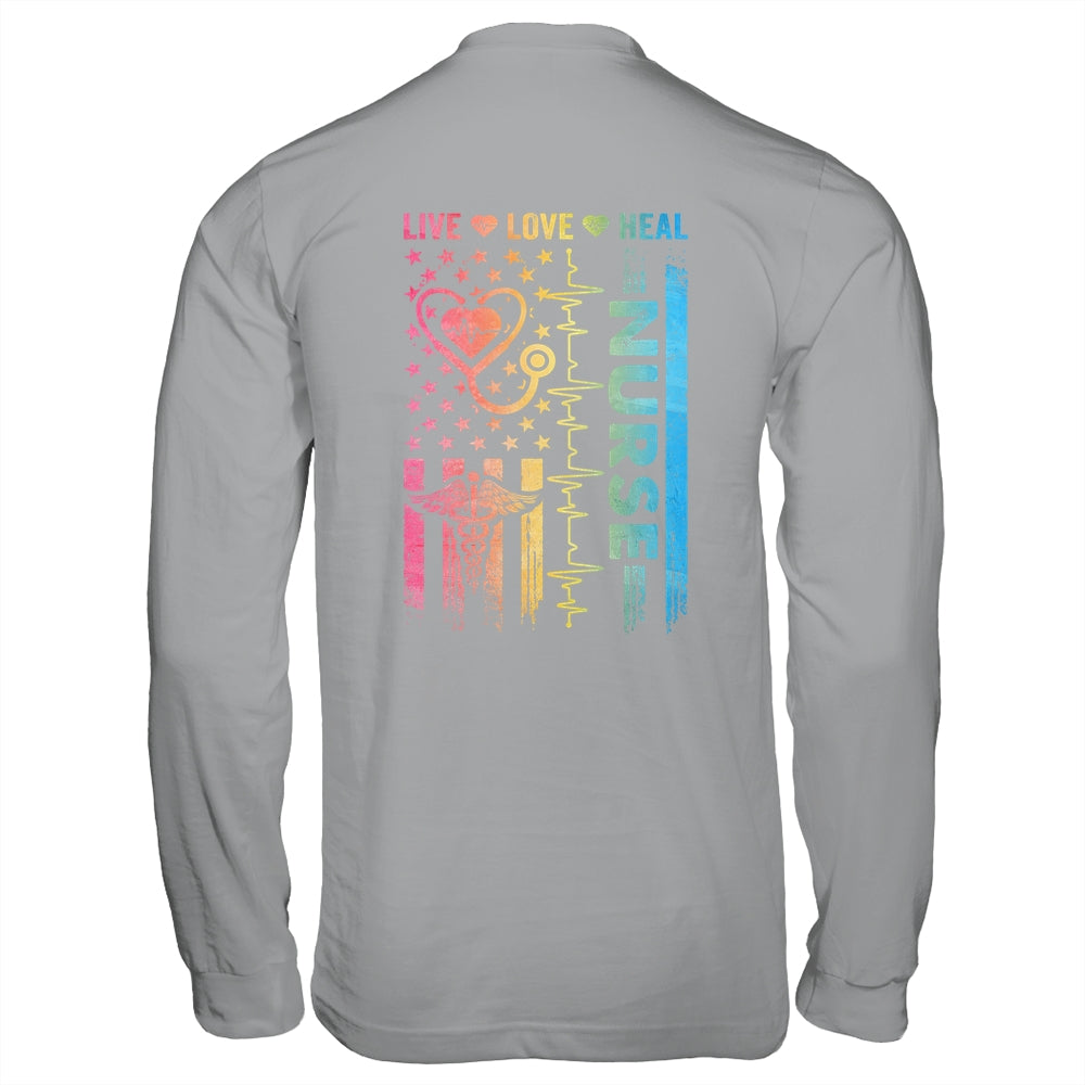 Nurse Week Nursing Nurse Heart Flag American Live Love Heal Shirt & Hoodie | siriusteestore