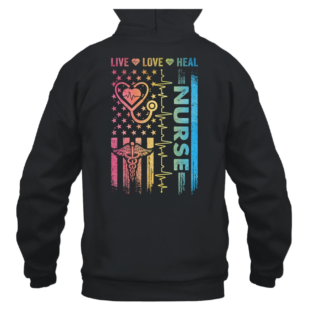 Nurse Week Nursing Nurse Heart Flag American Live Love Heal Shirt & Hoodie | siriusteestore