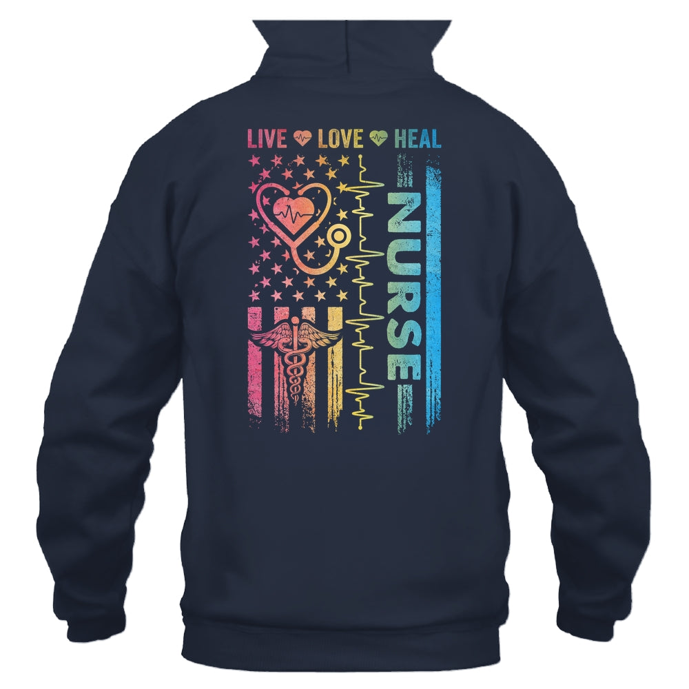 Nurse Week Nursing Nurse Heart Flag American Live Love Heal Shirt & Hoodie | siriusteestore