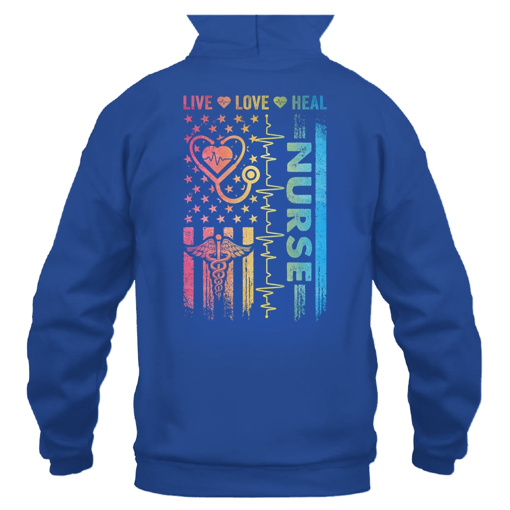 Nurse Week Nursing Nurse Heart Flag American Live Love Heal Shirt & Hoodie | siriusteestore