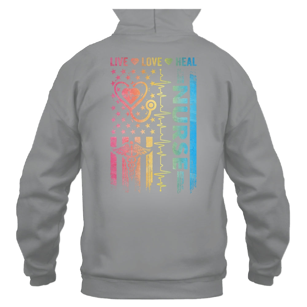 Nurse Week Nursing Nurse Heart Flag American Live Love Heal Shirt & Hoodie | siriusteestore