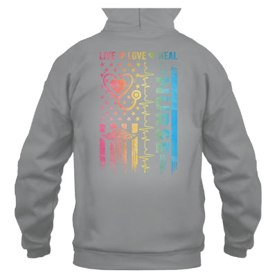 Nurse Week Nursing Nurse Heart Flag American Live Love Heal Shirt & Hoodie | siriusteestore