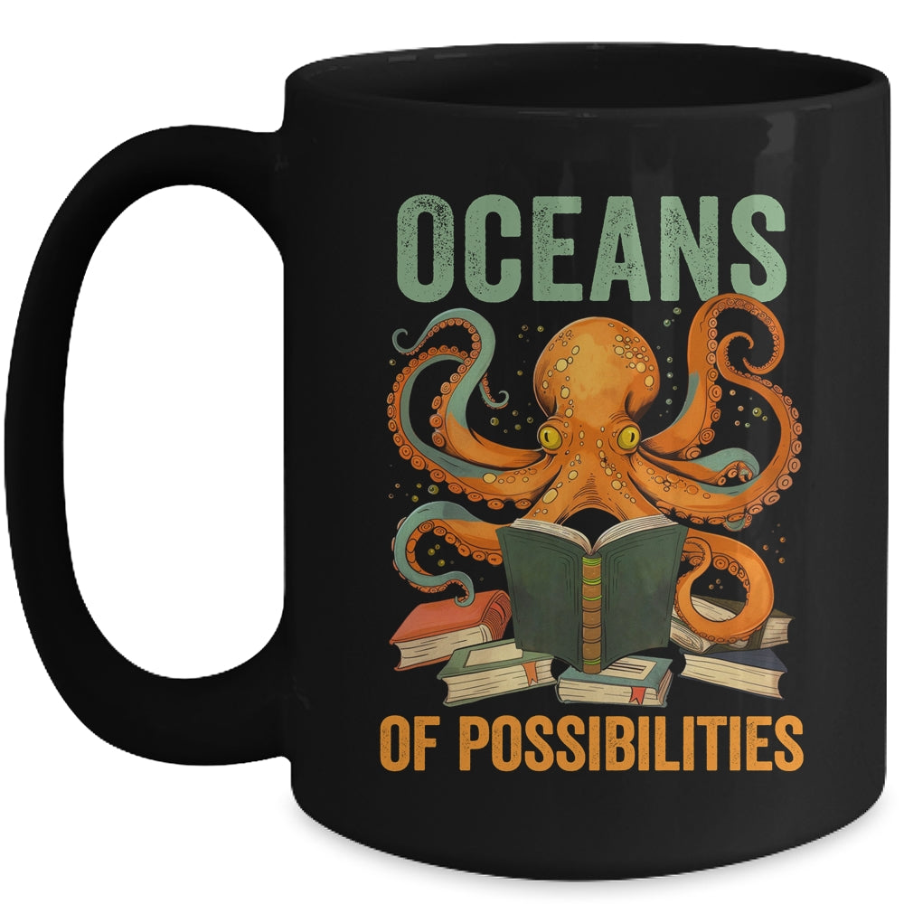 Oceans Of Possibilities Octopus Reading Book Bookworm Reader Mug | siriusteestore