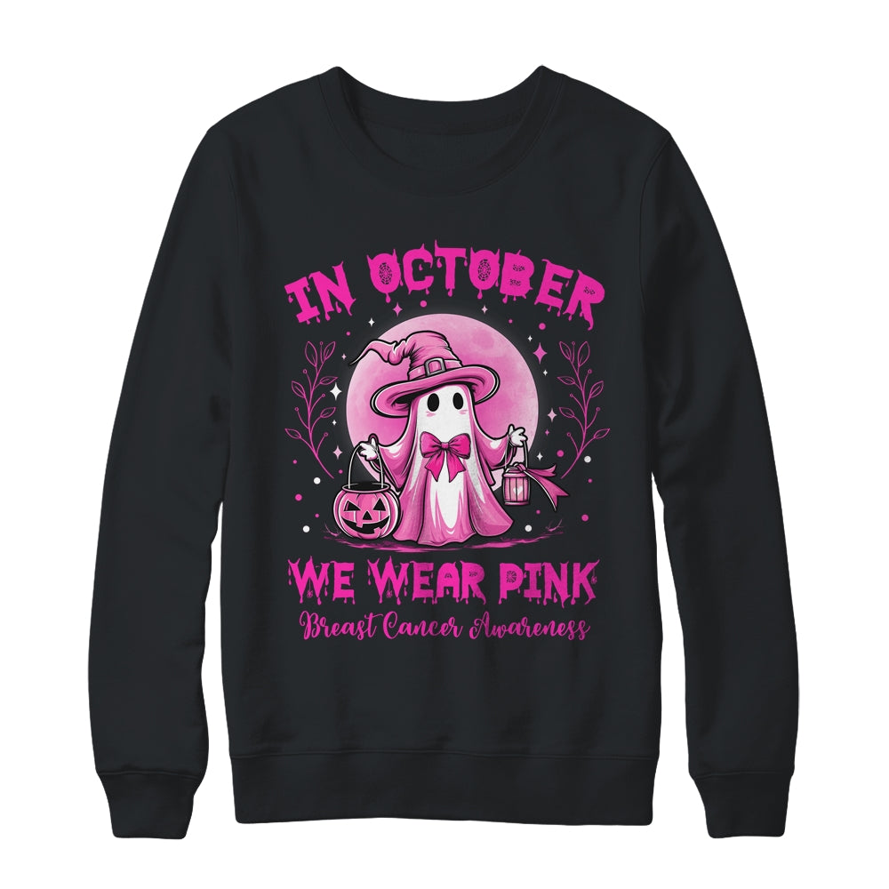 October We Wear Pink Breast Cancer Awareness Halloween Ghost Shirt & Sweatshirt | siriusteestore