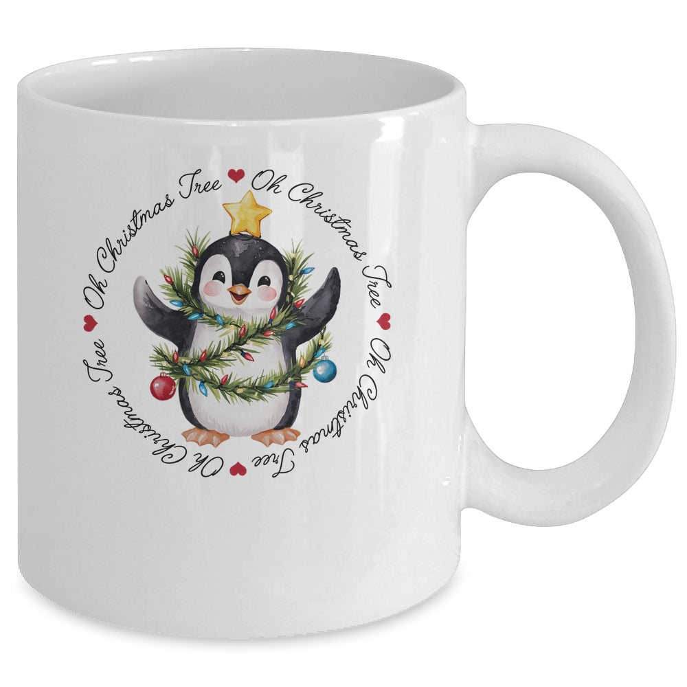Oh Christmas Tree Xmas Lights Cute Penguin Women Girls Mug | siriusteestore