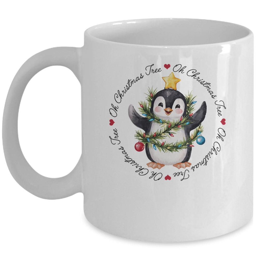 Oh Christmas Tree Xmas Lights Cute Penguin Women Girls Mug | siriusteestore