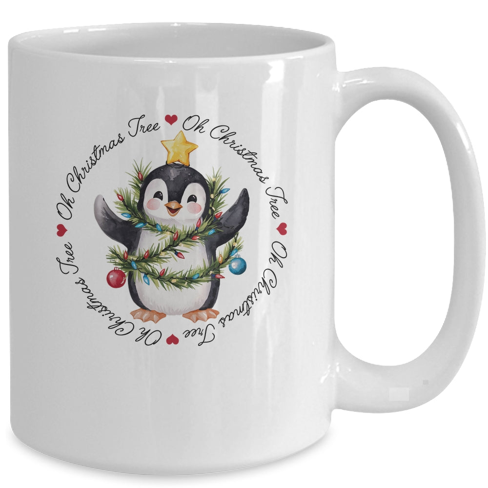 Oh Christmas Tree Xmas Lights Cute Penguin Women Girls Mug | siriusteestore