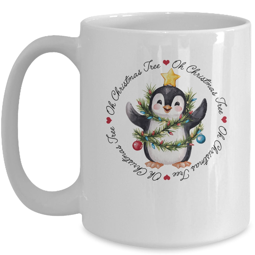 Oh Christmas Tree Xmas Lights Cute Penguin Women Girls Mug | siriusteestore