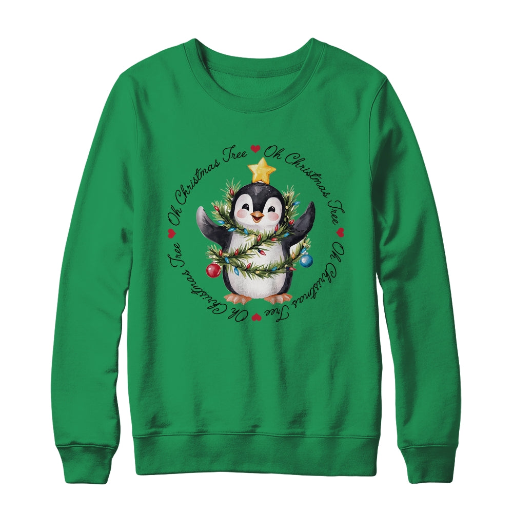Oh Christmas Tree Xmas Lights Cute Penguin Women Girls Shirt & Sweatshirt | siriusteestore