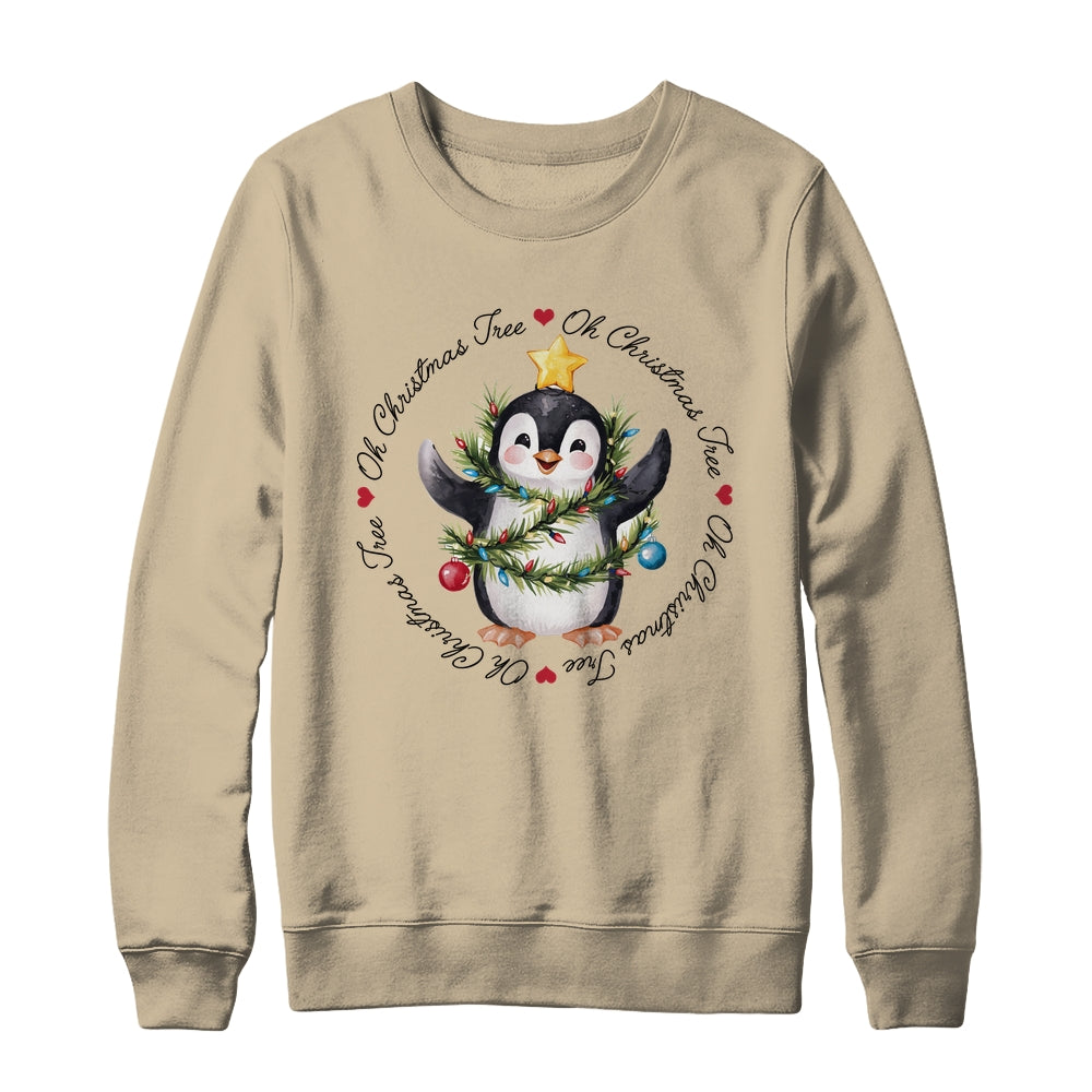 Oh Christmas Tree Xmas Lights Cute Penguin Women Girls Shirt & Sweatshirt | siriusteestore