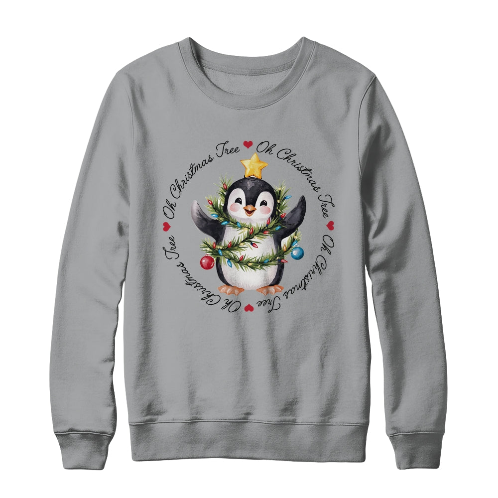 Oh Christmas Tree Xmas Lights Cute Penguin Women Girls Shirt & Sweatshirt | siriusteestore