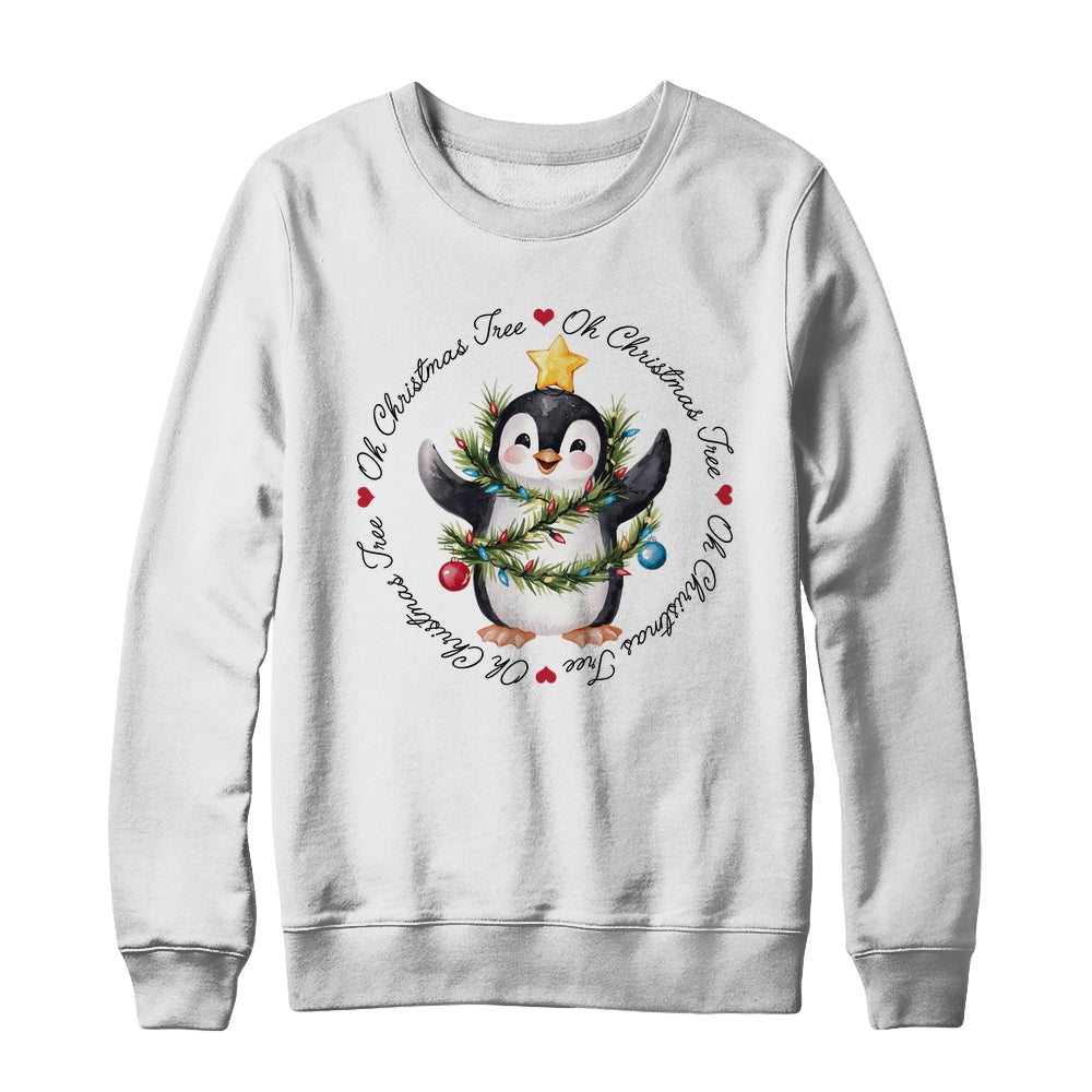 Oh Christmas Tree Xmas Lights Cute Penguin Women Girls Shirt & Sweatshirt | siriusteestore