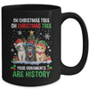 Oh Christmas Tree Your Ornaments Are History Cats Tree Snow Mug | siriusteestore