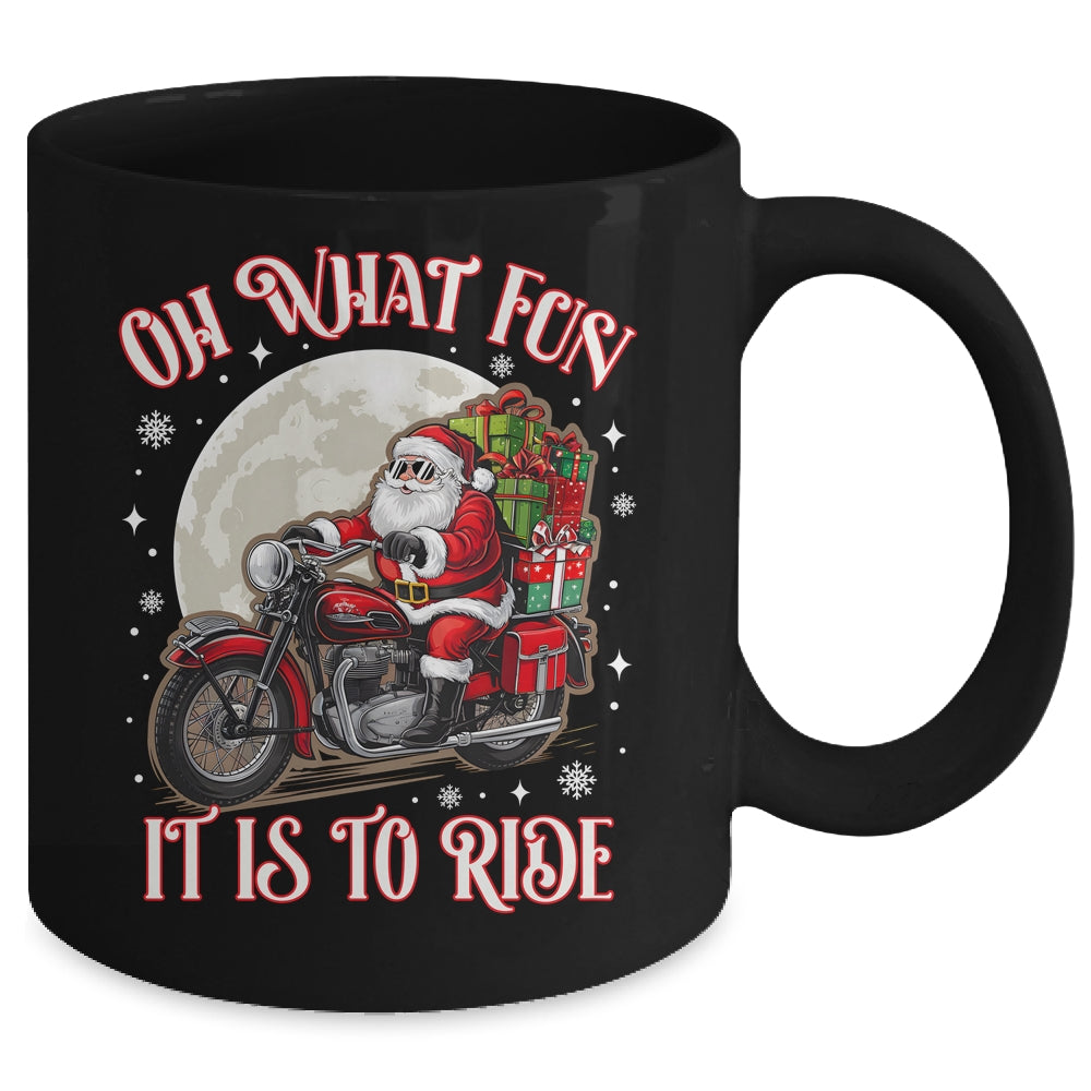 Oh What Fun It Is To Ride Motorcycle Biker Santa Xmas Mug | siriusteestore