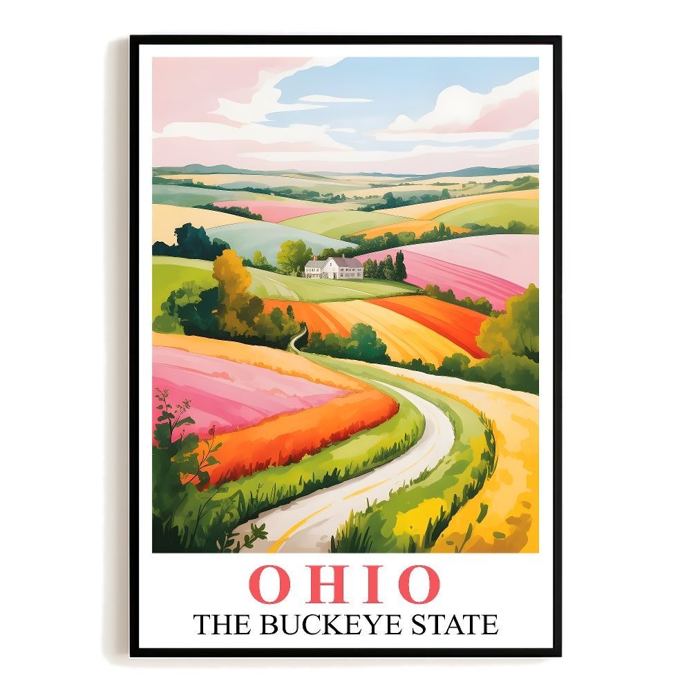 Ohio Travel Print Poster Nature Green Buckeye State Souvenir Wall Art Landscape Painting Picture For Home Room Living Room Office Bedroom Decor Unframed | siriusteestore