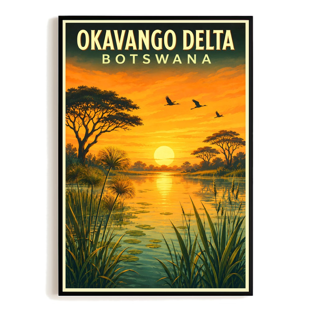 Okavango Delta Botswana Travel Poster Souvenir Africa Sunset Vintage Wall Art Landscape Print Painting Picture For Home Living Room Office Bedroom Decor Unframed | siriusteestore