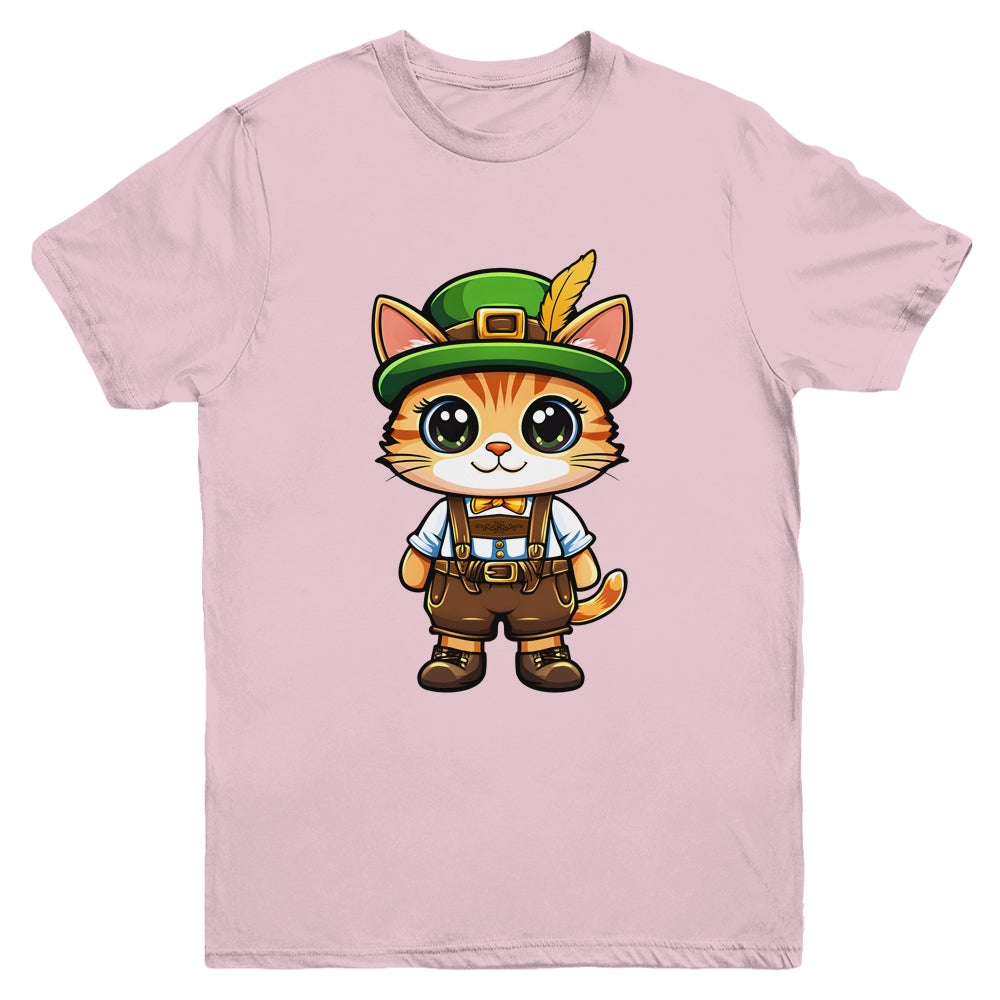 Oktoberfest Cat Funny German Bavarian Lederhosen Cat Lover Youth Shirt | siriusteestore