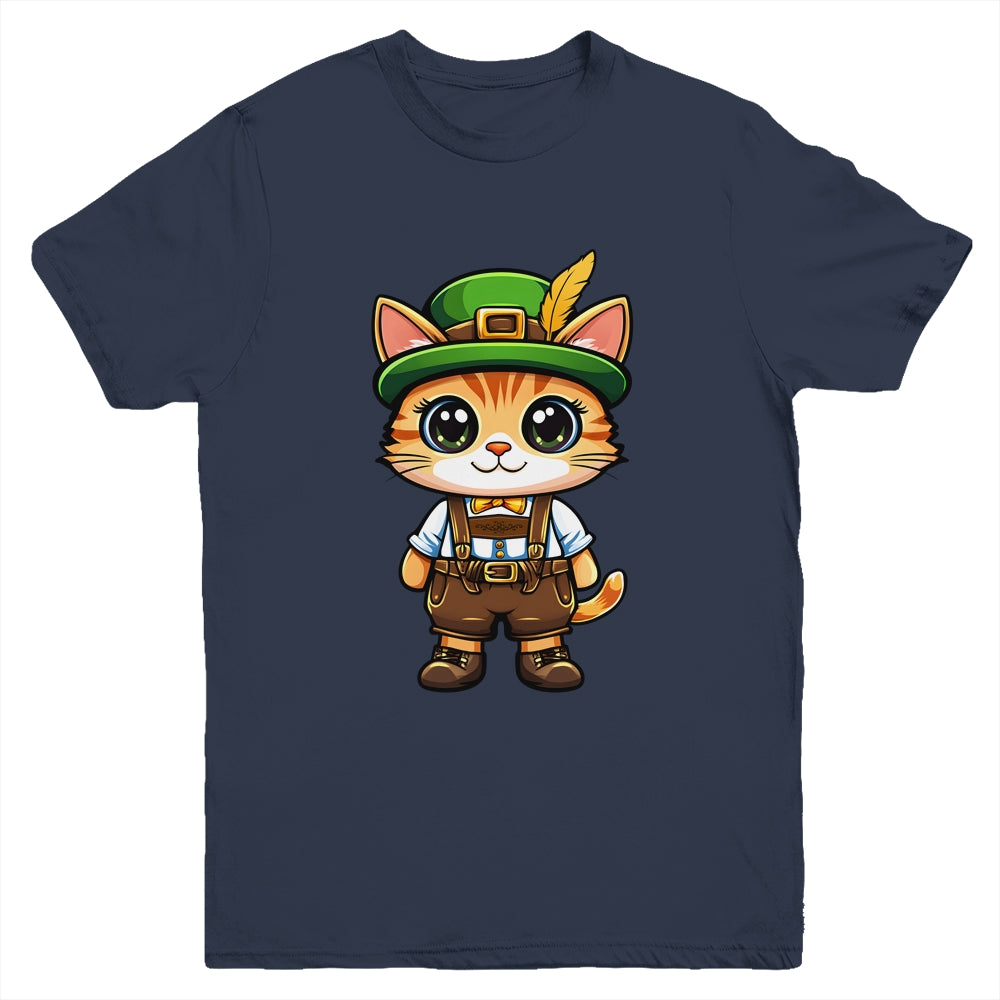 Oktoberfest Cat Funny German Bavarian Lederhosen Cat Lover Youth Shirt | siriusteestore