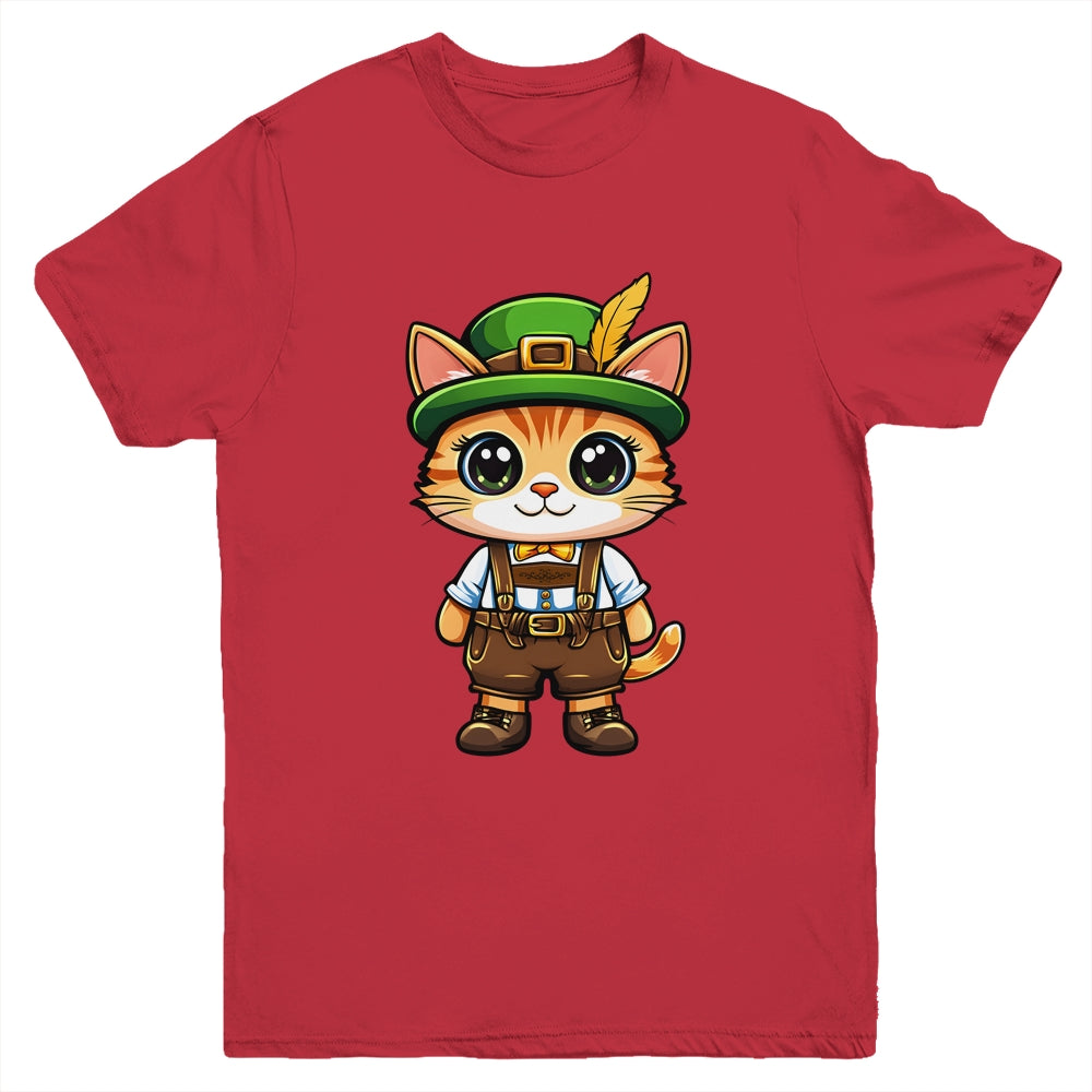 Oktoberfest Cat Funny German Bavarian Lederhosen Cat Lover Youth Shirt | siriusteestore