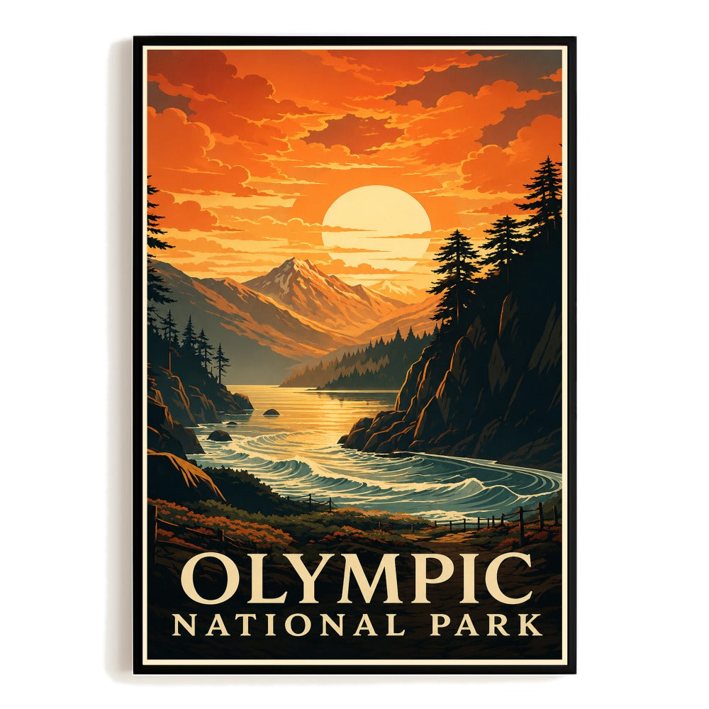 Olympic Mountains Sunset Travel Poster Pacific Northwest Wilderness Souvenir Gift Landscape Wall Art Decor For Home Living Room Office Bedroom Kitchen Unframed | siriusteestore