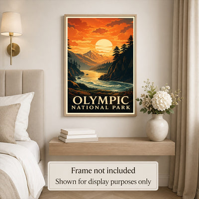 Olympic Mountains Sunset Travel Poster Pacific Northwest Wilderness Souvenir Gift Landscape Wall Art Decor For Home Living Room Office Bedroom Kitchen Unframed | siriusteestore