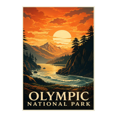 Olympic Mountains Sunset Travel Poster Pacific Northwest Wilderness Souvenir Gift Landscape Wall Art Decor For Home Living Room Office Bedroom Kitchen Unframed | siriusteestore