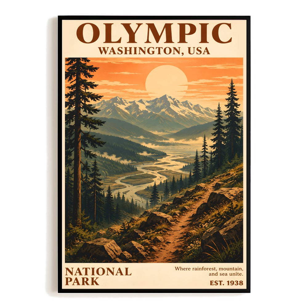 Olympic National Park Washington Usa Vintage Gift Travel Poster Rainforest Mountain Sea Print Landscape Wall Art Nature Home Decor Living Room Bedroom Office Unframed | siriusteestore