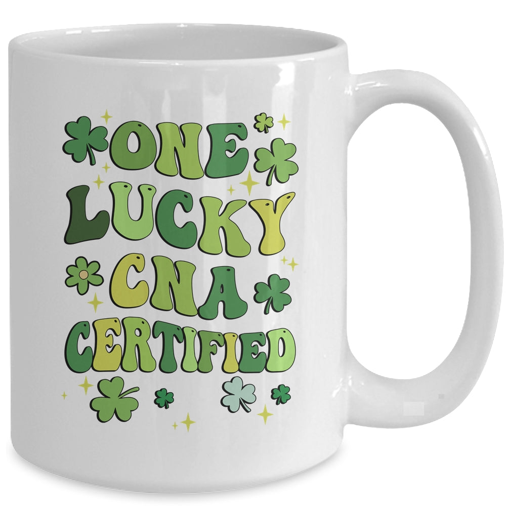 One Lucky CNA Certified Nursing St Patricks Day Groovy Retro Mug | siriusteestore