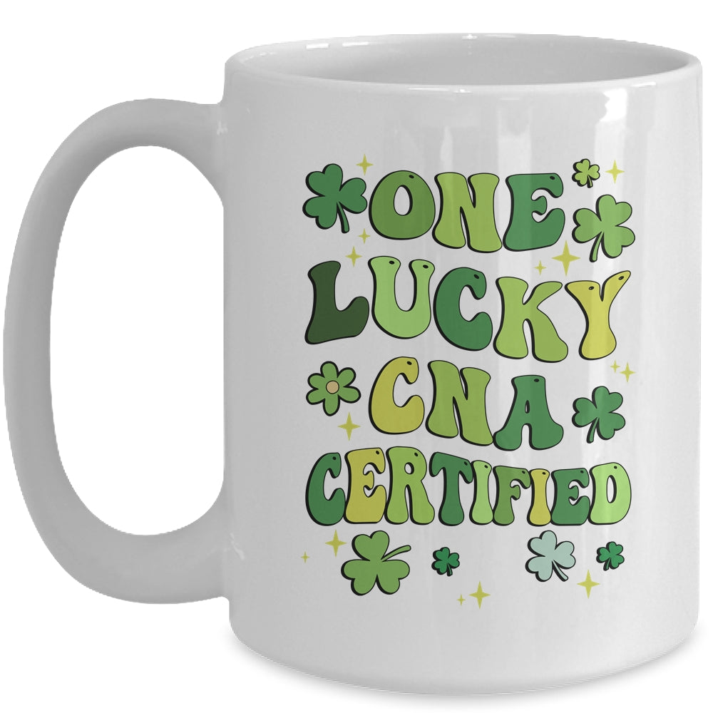 One Lucky CNA Certified Nursing St Patricks Day Groovy Retro Mug | siriusteestore