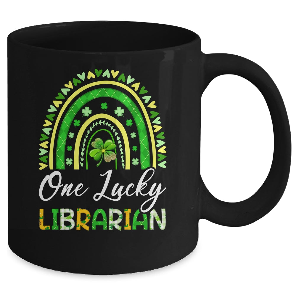 One Lucky Librarian St Patricks Day Rainbow Leopard Shamrock Mug | siriusteestore