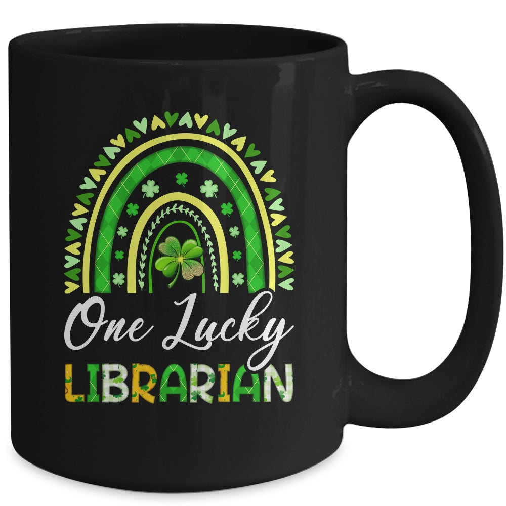 One Lucky Librarian St Patricks Day Rainbow Leopard Shamrock Mug | siriusteestore