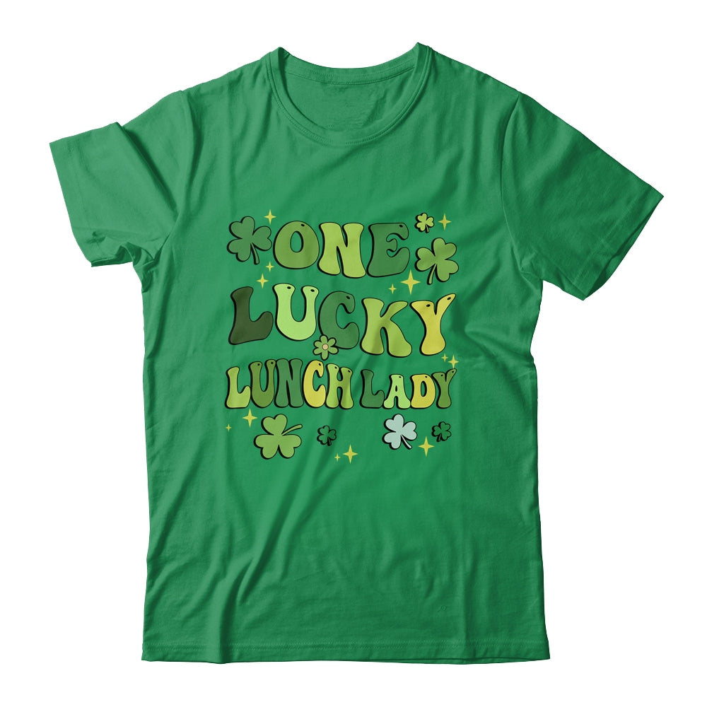 One Lucky Lunch Lady St Patricks Day Groovy Retro Shamrock Shirt & Hoodie | siriusteestore