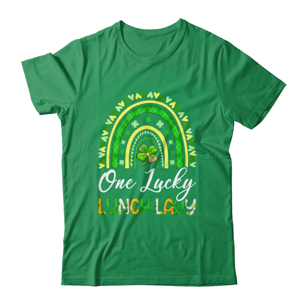 One Lucky Lunch Lady St Patricks Day Rainbow Leopard Shamrock Shirt & Hoodie | siriusteestore