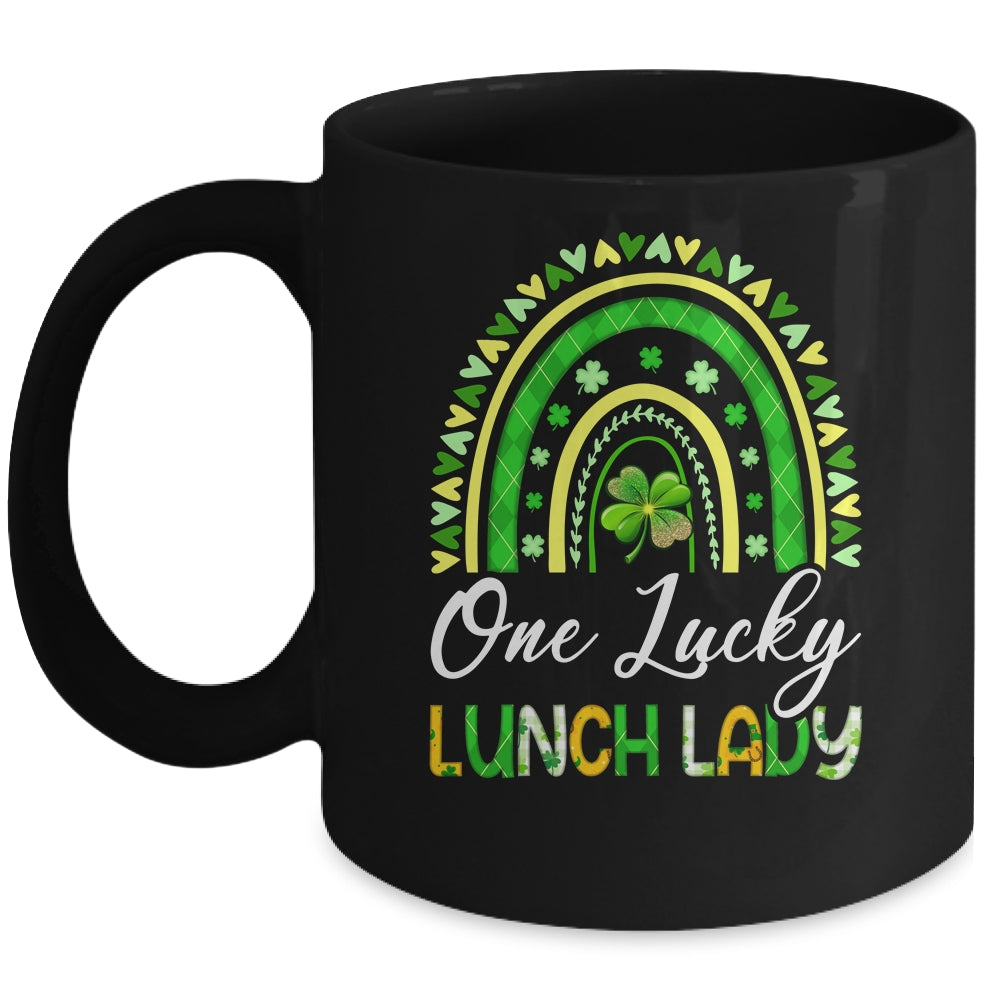 One Lucky Lunch Lady St Patricks Day Rainbow Leopard Shamrock Mug | siriusteestore