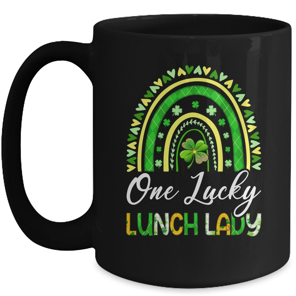 One Lucky Lunch Lady St Patricks Day Rainbow Leopard Shamrock Mug | siriusteestore