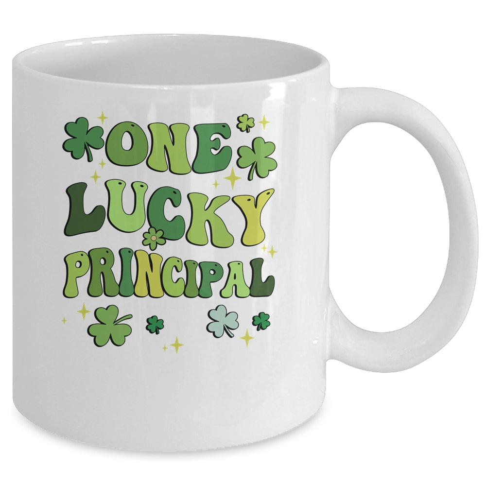 One Lucky Principal St Patricks Day Groovy Retro Shamrock Mug | siriusteestore