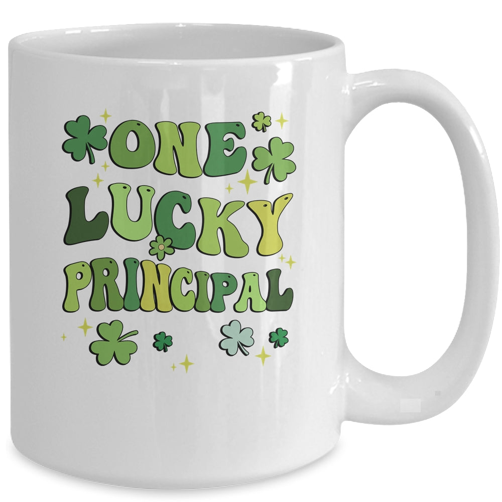One Lucky Principal St Patricks Day Groovy Retro Shamrock Mug | siriusteestore