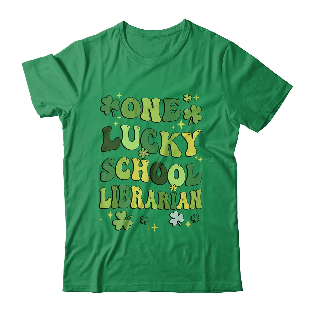 One Lucky School Librarian St Patricks Day Groovy Retro Shamrock Shirt & Hoodie | siriusteestore