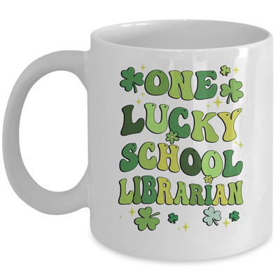 One Lucky School Librarian St Patricks Day Groovy Retro Shamrock Mug | siriusteestore