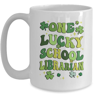 One Lucky School Librarian St Patricks Day Groovy Retro Shamrock Mug | siriusteestore